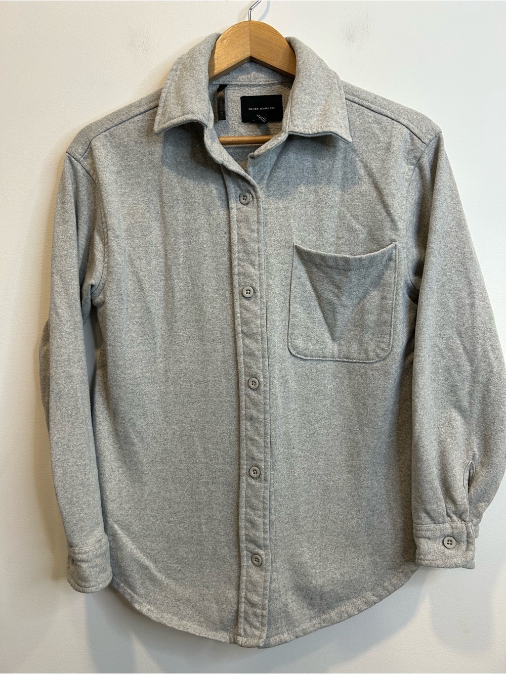 Silver Jeans Boyfriend Fit Button Up Sweater Shirt Shacket Grey